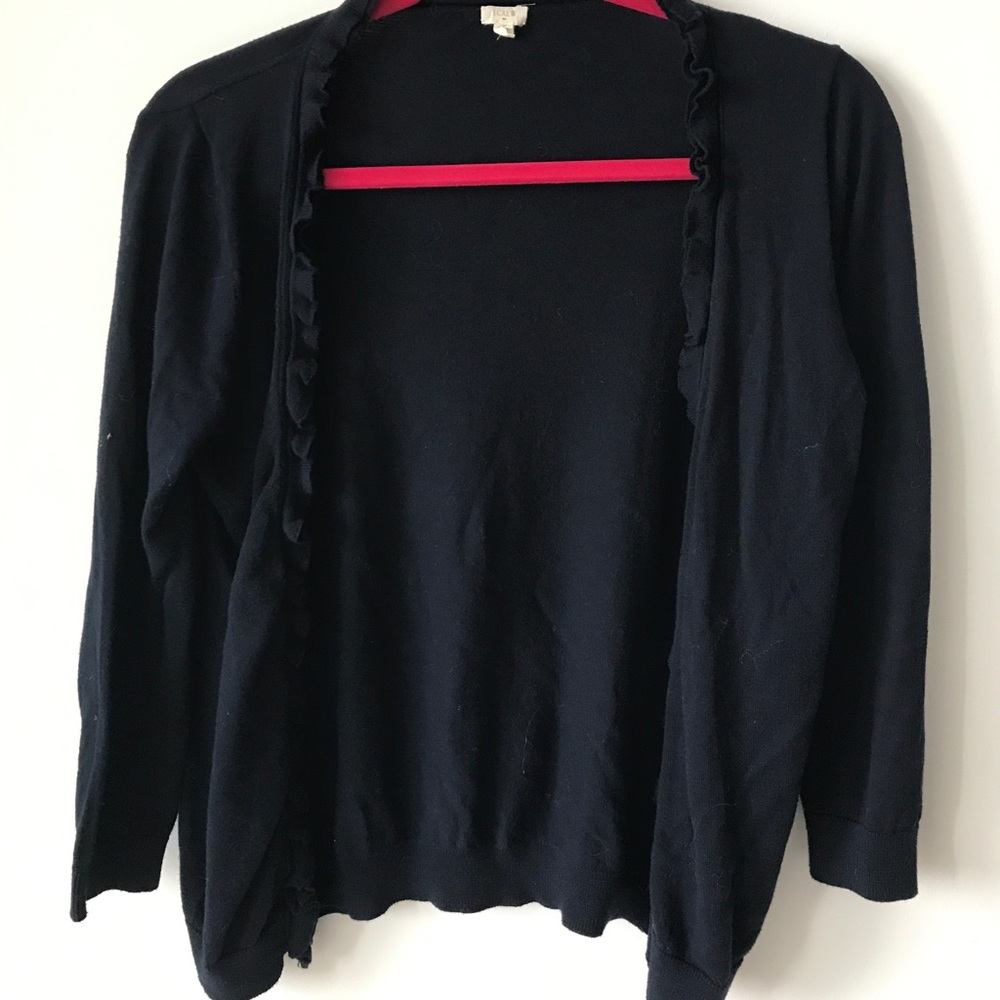 J. Crew Navy Blue Ruffle Cardigan